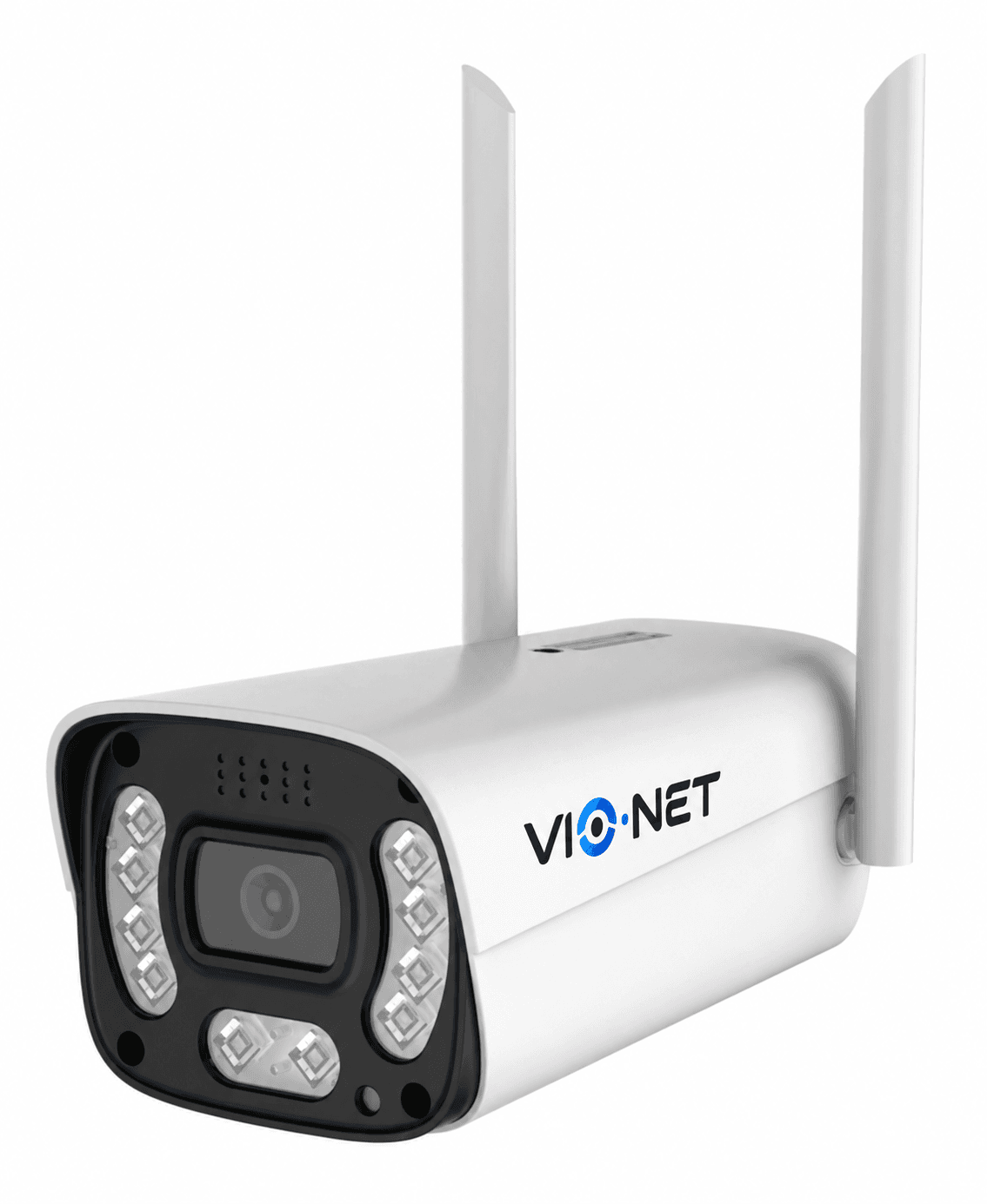 Cámara IP WiFi blanca con antena y lente frontal